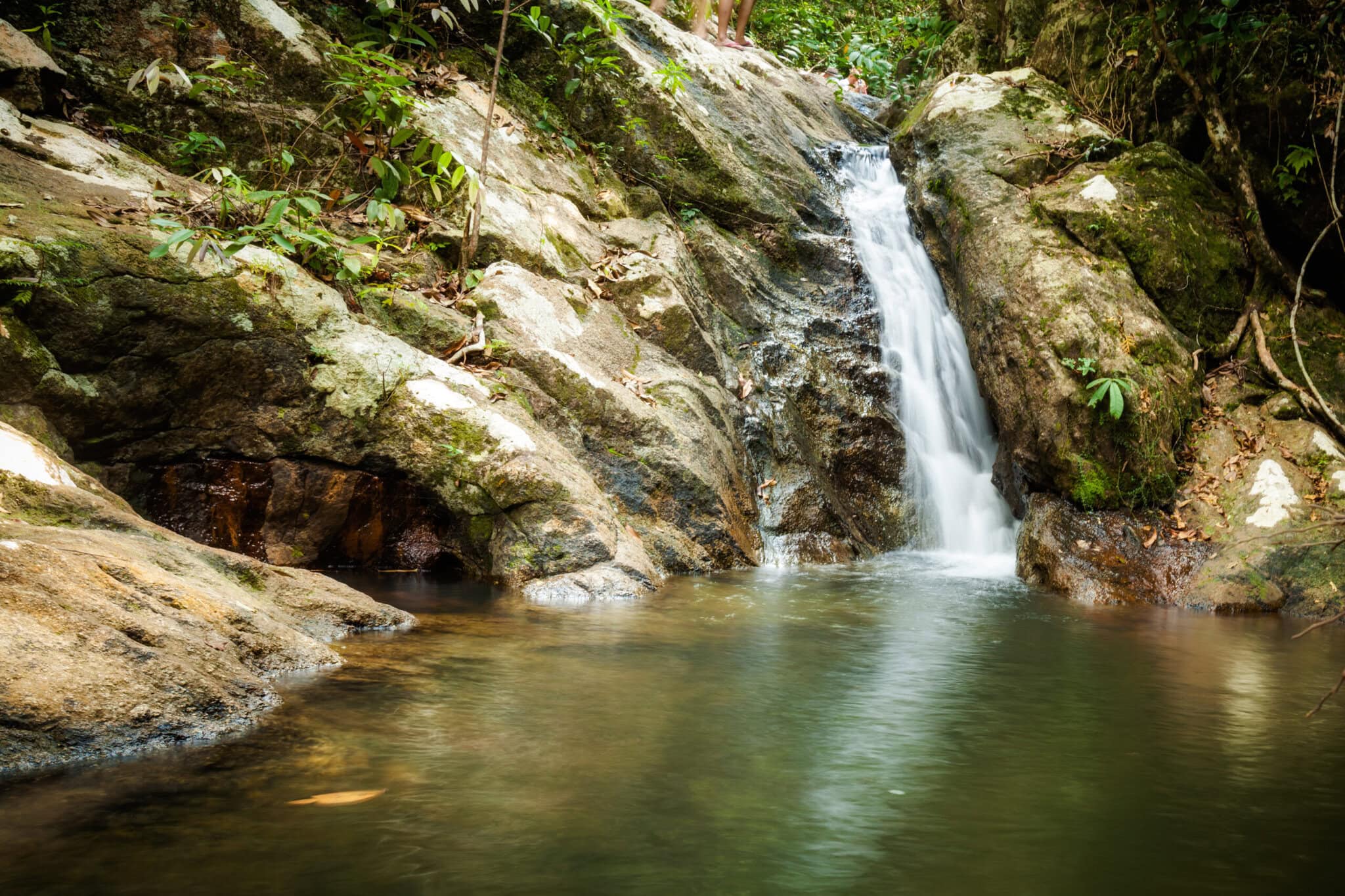 Jungle trekking on tropical island Koh Phangan in Thailand. Phaeng waterfall.