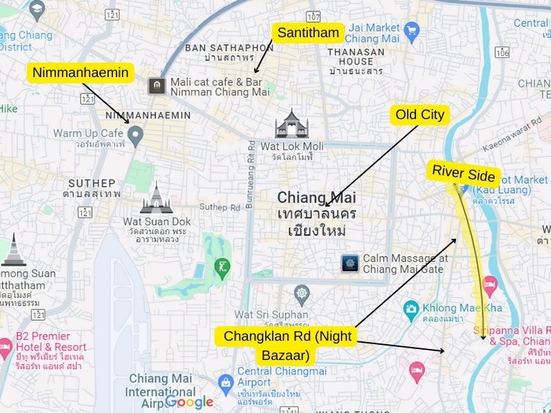chiang mai map main areas